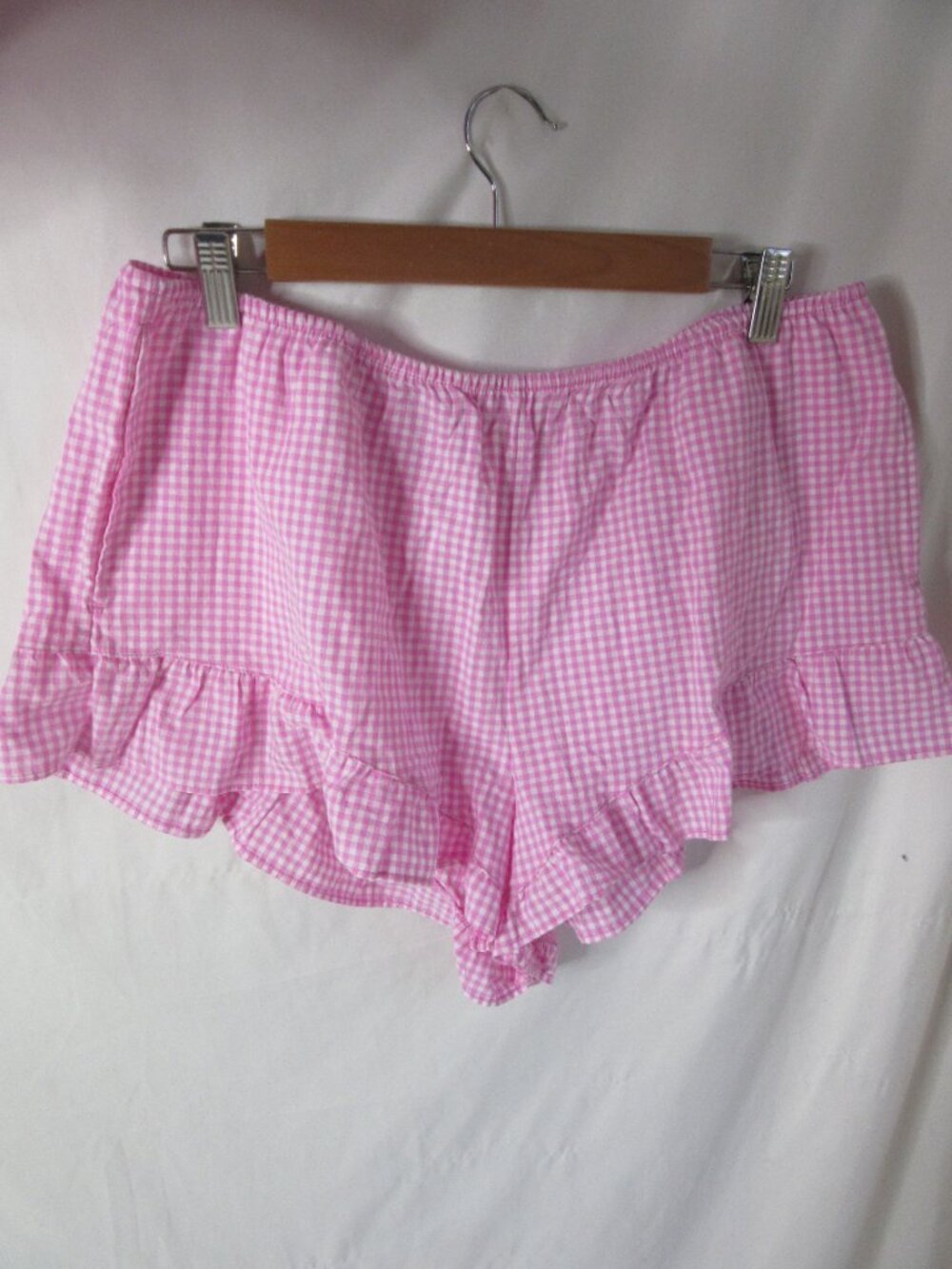 Auden Pajamas Pink Gingham Ruffle Shorts Button Notch Collar Top Size Large NWT - Picture 6 of 13
